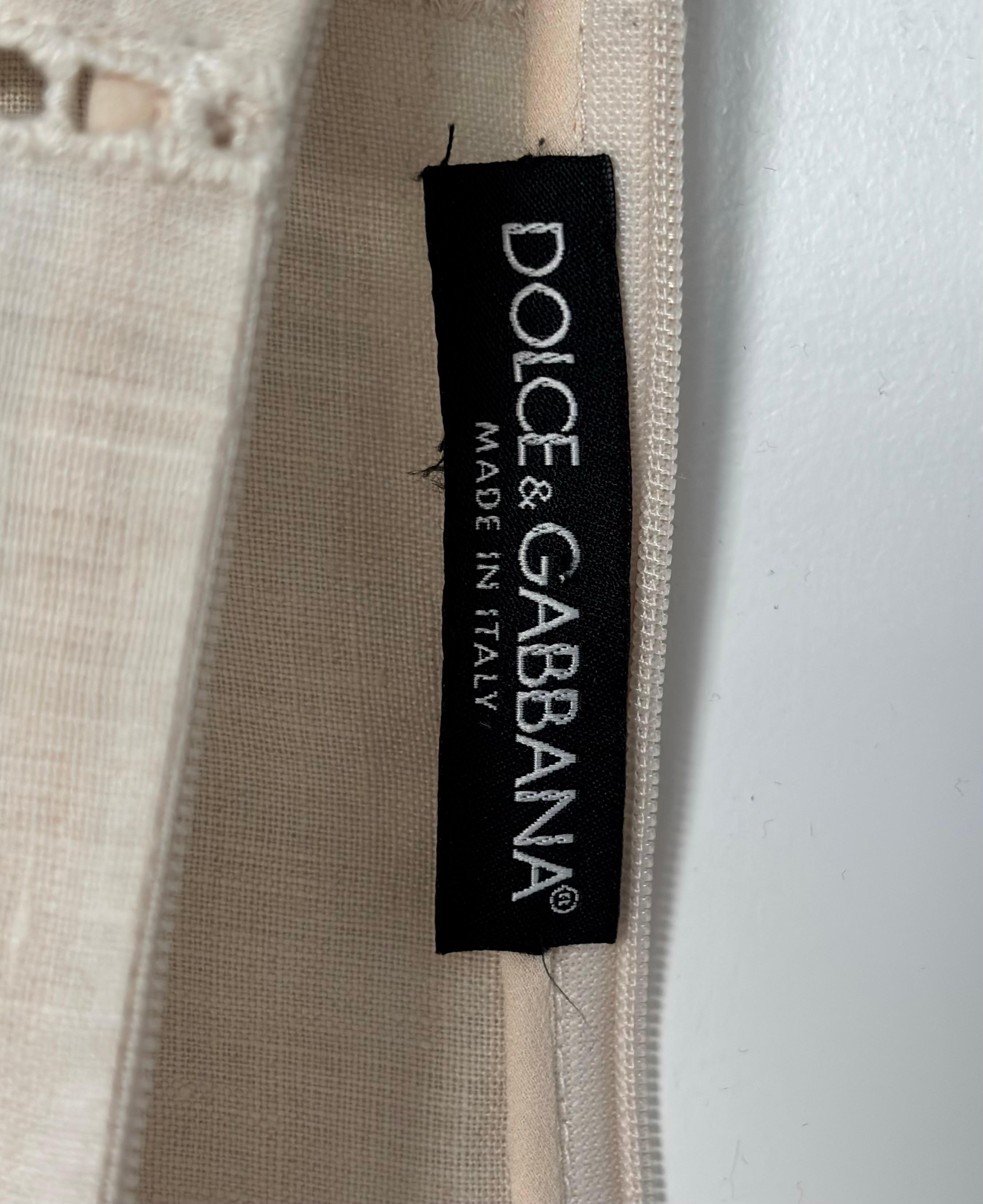 DOLCE & GABBANA Vintage Linen Eyelet Lace-Up Mini Dress Corset Back For Sale 1