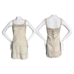 DOLCE & GABBANA Vintage Linen Eyelet Lace-Up Mini Dress Corset Back
