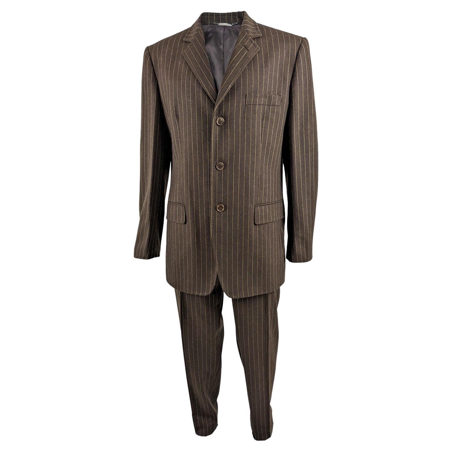 Dolce 
Gabbana Vintage Mens Brown Wool Pinstripe Pant Trousers Suit, 1990s For Sale