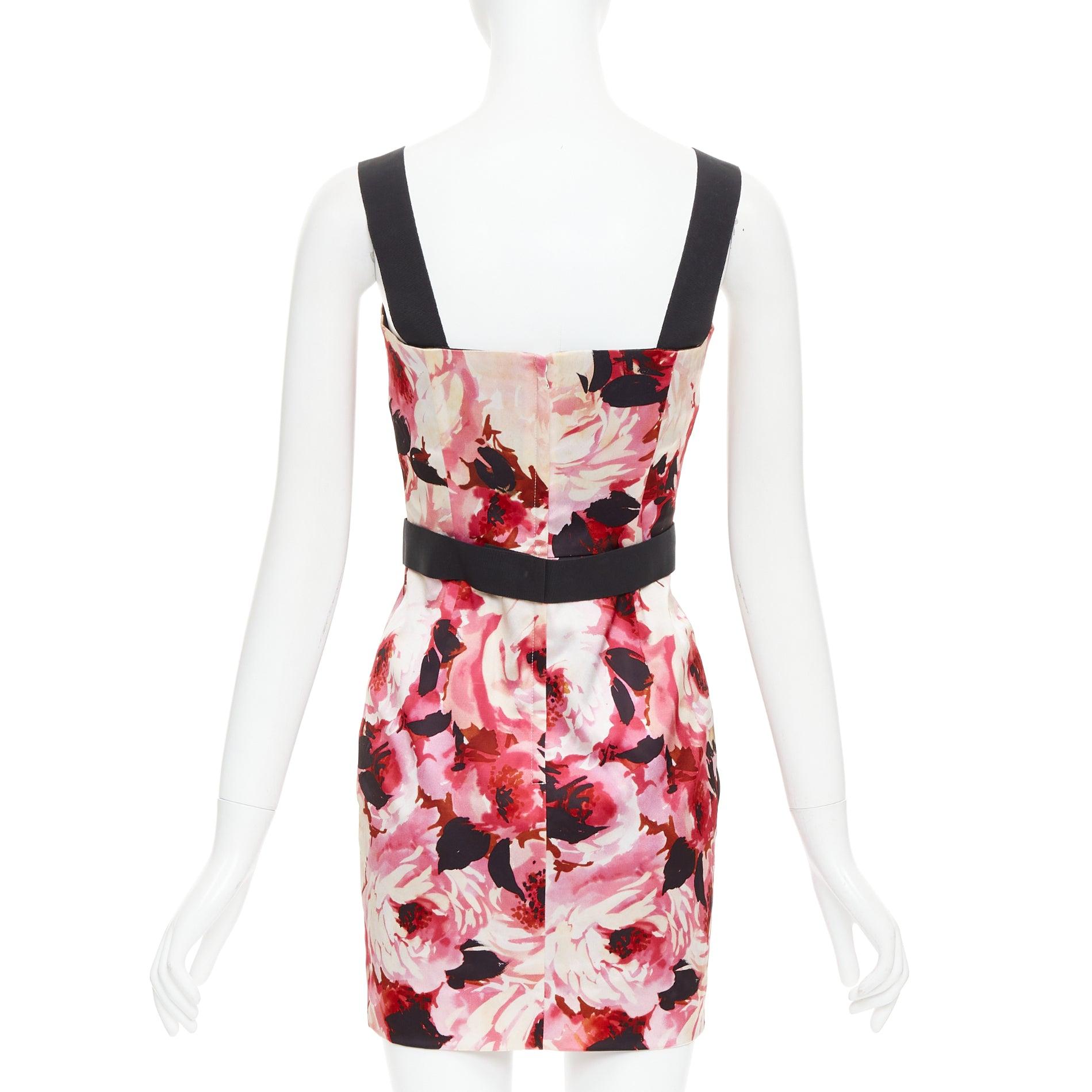 Women's DOLCE GABBANA Vintage pink rose peonies floral black strap mini dress IT40 S For Sale
