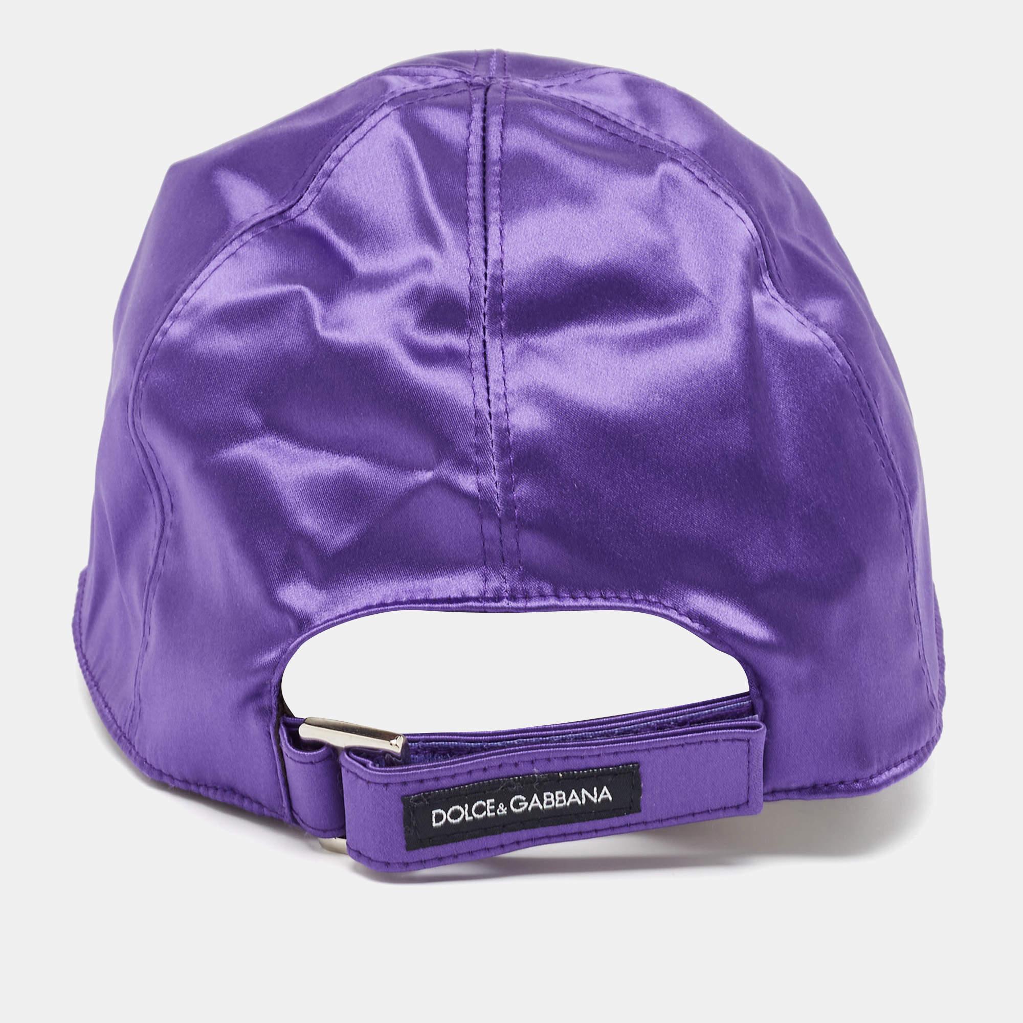 Women's Dolce & Gabbana Vintage Purple Satin Logo Patch Cap Size 56 For Sale
