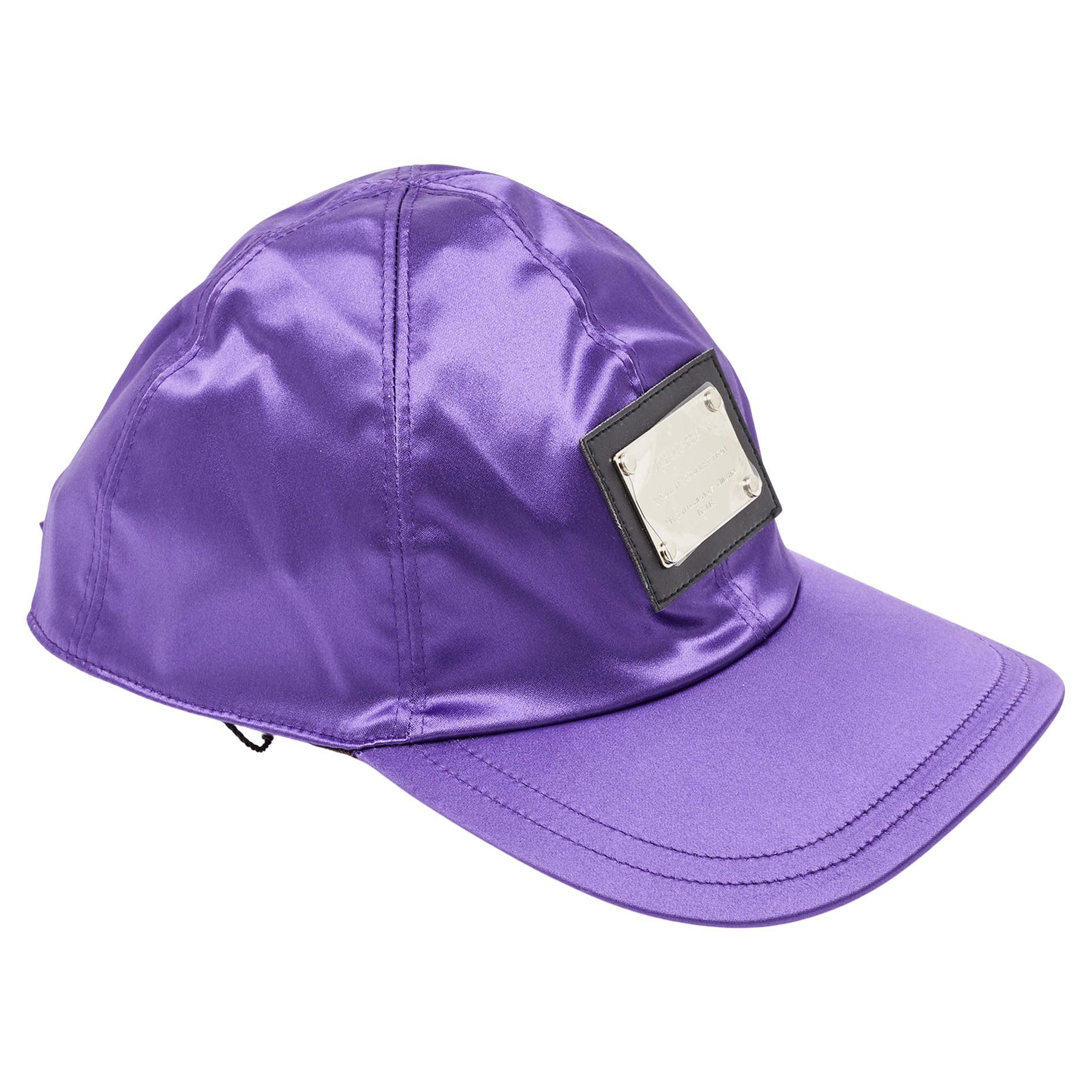 Dolce & Gabbana Vintage Purple Satin Logo Patch Cap Size 56