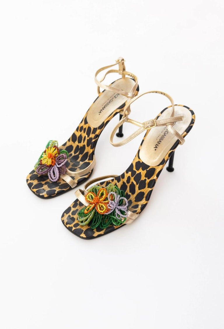 Dolce and Gabbana Vintage RARE Beaded Flower Heels Sz 37 at Dolce and Gabbana Vintage RARE Beaded Flower Heels Sz 37 at