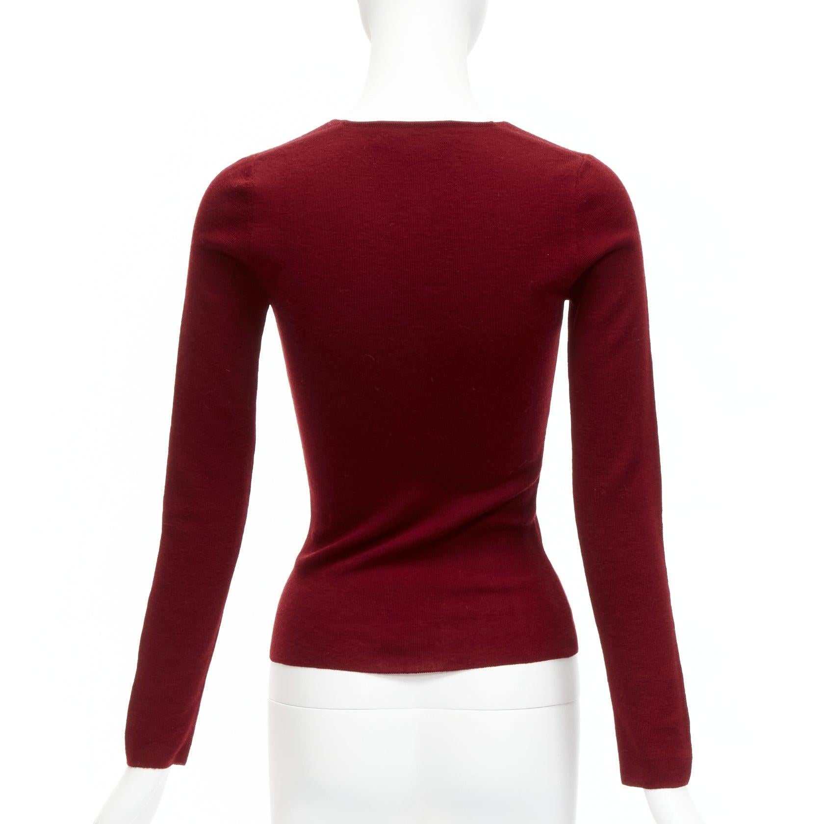 Women's DOLCE GABBANA Vintage red 100% virgin wool V neck long sleeve sweater IT42 M For Sale