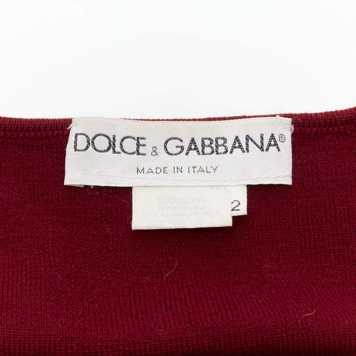 DOLCE GABBANA Vintage red 100% virgin wool V neck long sleeve sweater IT42 M For Sale 3