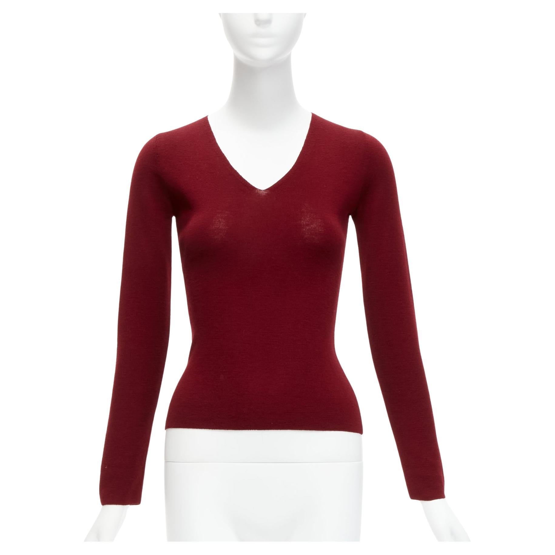 DOLCE GABBANA Vintage red 100% virgin wool V neck long sleeve sweater IT42 M For Sale