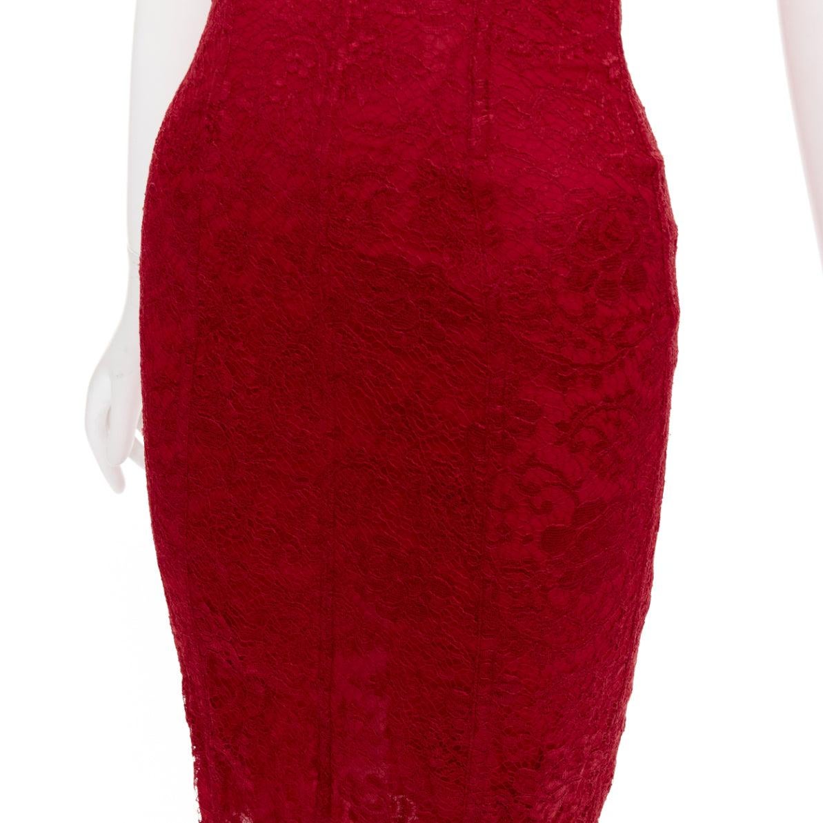 DOLCE GABBANA Vintage red floral lace nude straps body con boudoir dress IT38 XS For Sale 2
