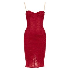 DOLCE GABBANA Vintage red floral lace nude straps body con boudoir dress IT38 XS