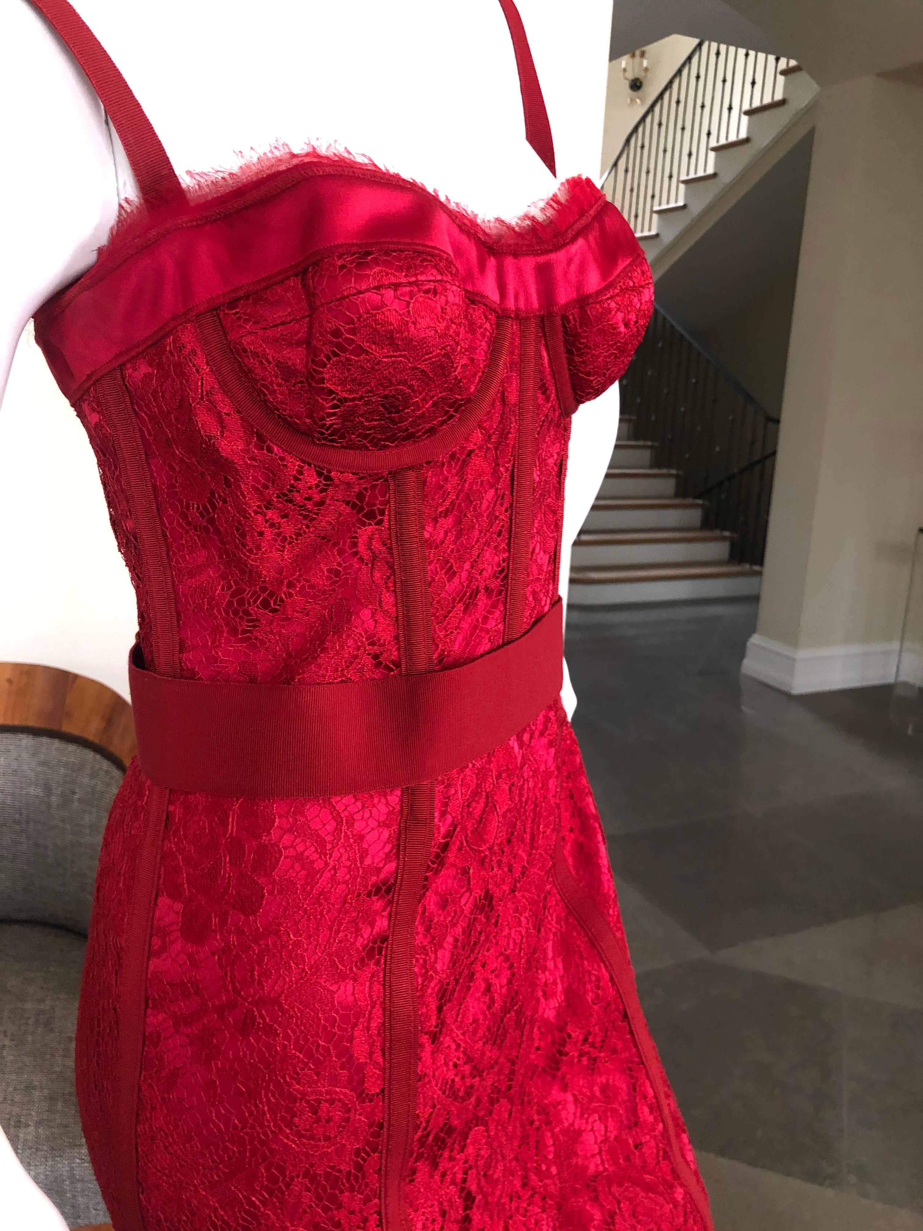  Dolce & Gabbana Sexy Red Lace Vintage Corset Cocktail Dress.
 There is a full corset. 
Zips up the back
This is so wonderful, so sexy. the photos don't do it justice.
Size 44, but runs small.
 Bust 34
