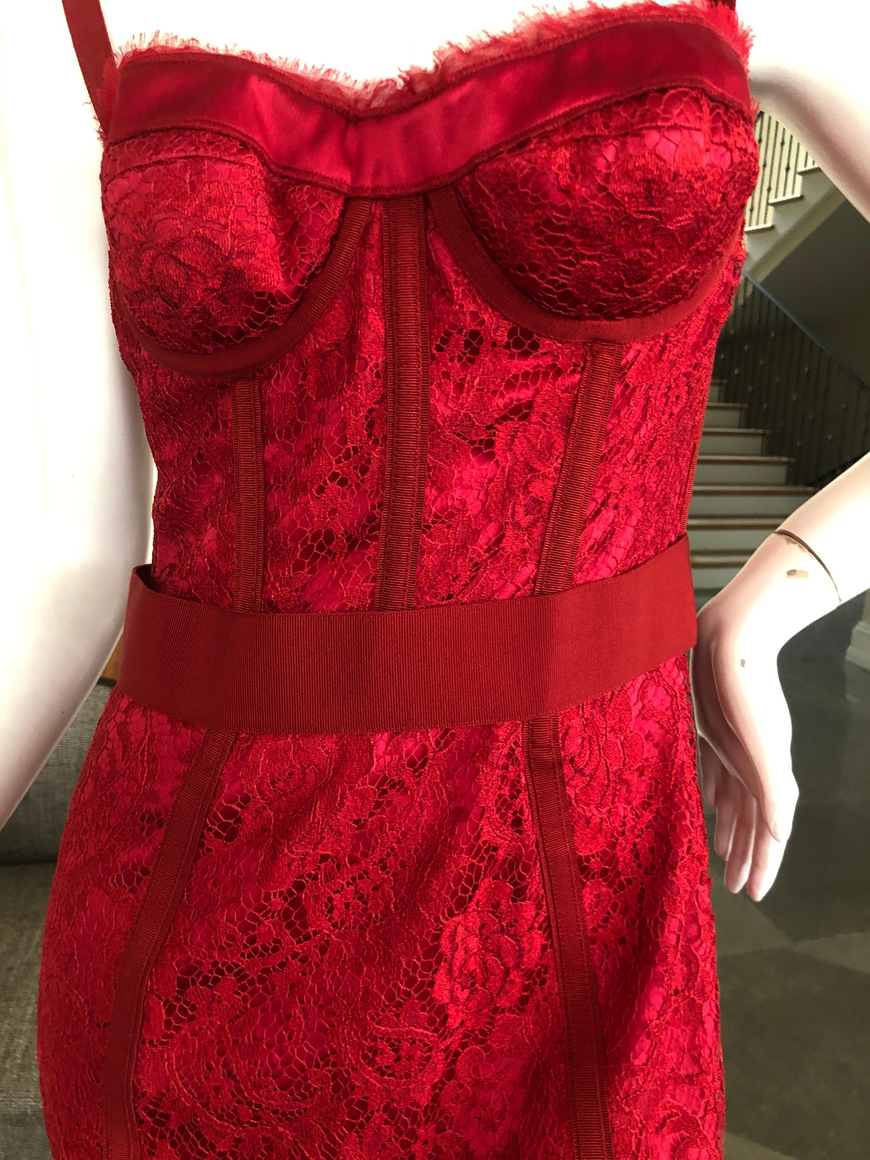 Dolce & Gabbana Vintage Red Lace Corset Cocktail Dress  In Excellent Condition For Sale In Cloverdale, CA