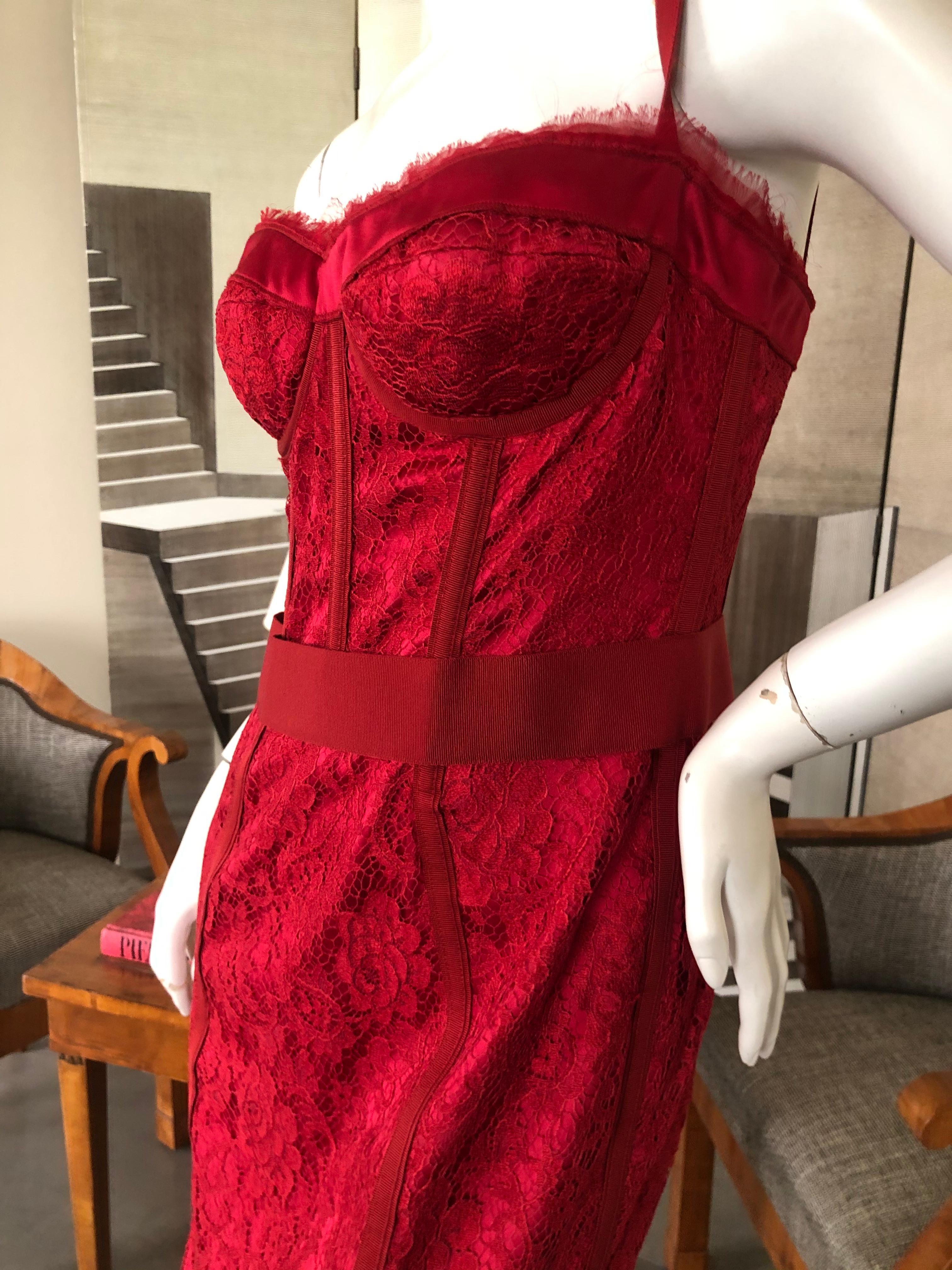 Women's Dolce & Gabbana Vintage Red Lace Corset Cocktail Dress  For Sale