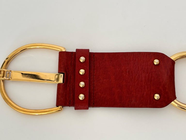 Dolce and Gabbana Vintage Red Leather Belt with Gold DG Logo  display picture 1