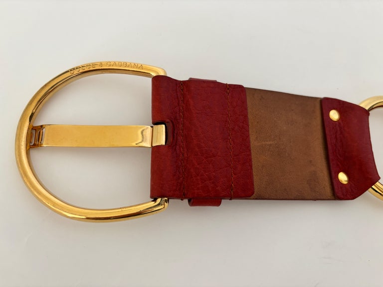 Dolce and Gabbana Vintage Red Leather Belt with Gold DG Logo  display picture 3