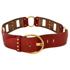 Dolce & Gabbana Vintage Red Leather Belt with Gold DG Logo Buckle Made in Italy