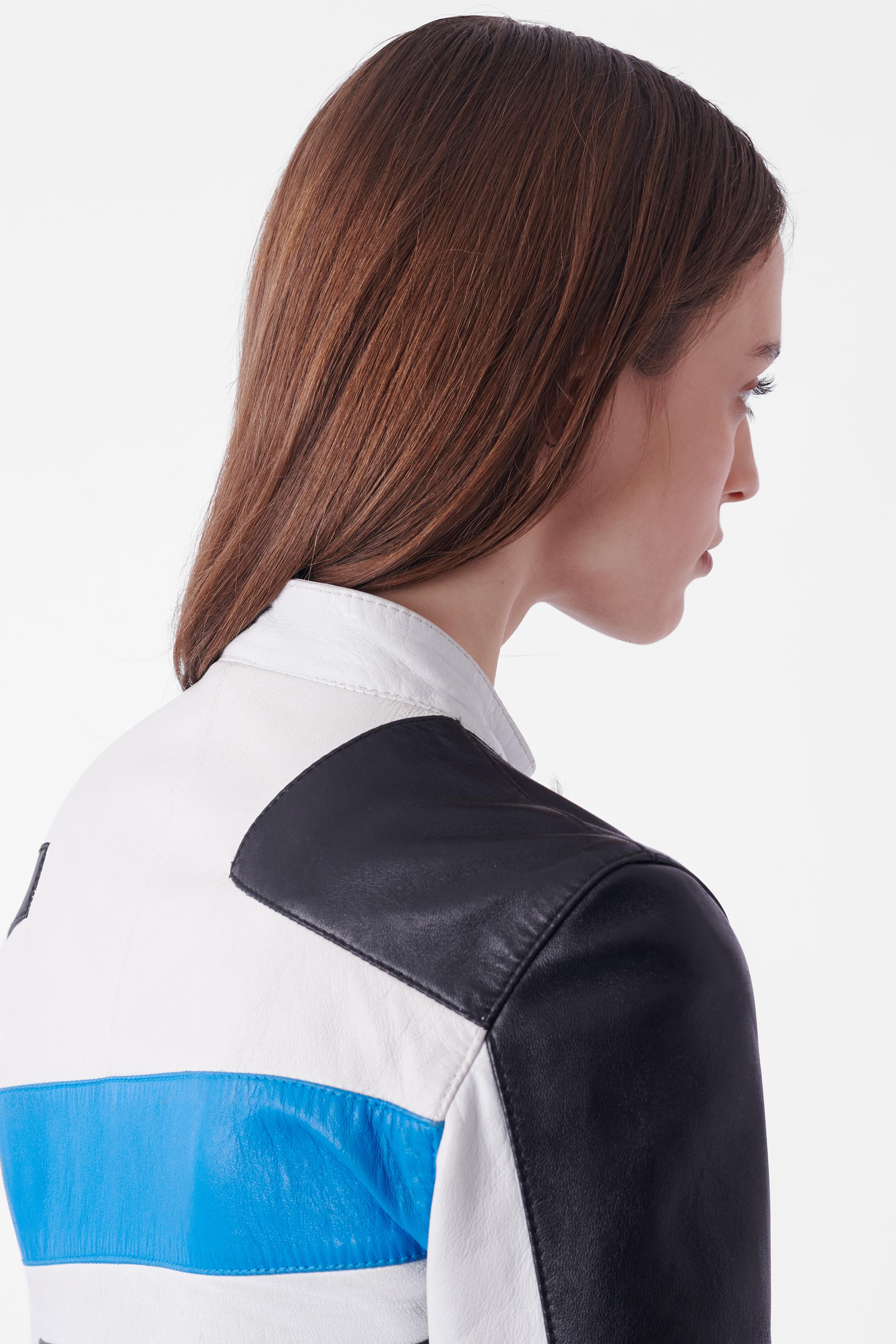 Black Dolce & Gabbana  Vintage S/S 2001 Runway Blue Leather Biker Jacket For Sale