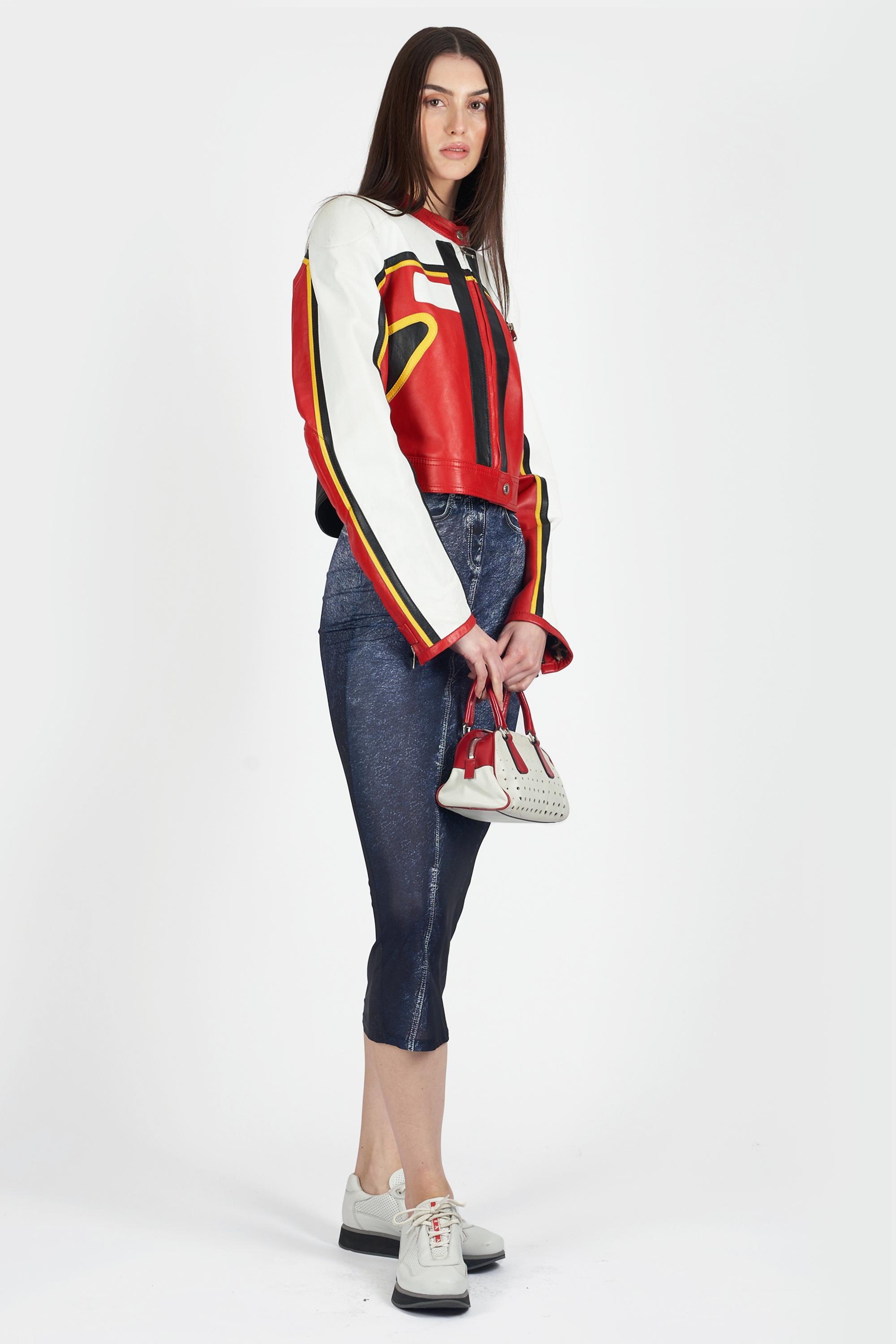 Marron Dolce & Gabbana Vintage S/S 2001 Runway Veste motard en cuir en vente
