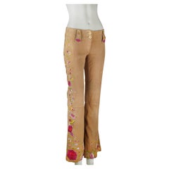 Dolce & Gabbana Vintage S/S 2001 Tan Goat Leather Pants with Embroidery IT38