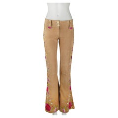 Dolce
Gabbana Vintage S/S 2001 Tan Goat Leather Pants with Embroidery IT38