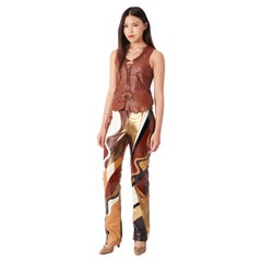 Dolce & Gabbana Vintage S/S 2002 Runway Brown Patchwork Leather Trousers