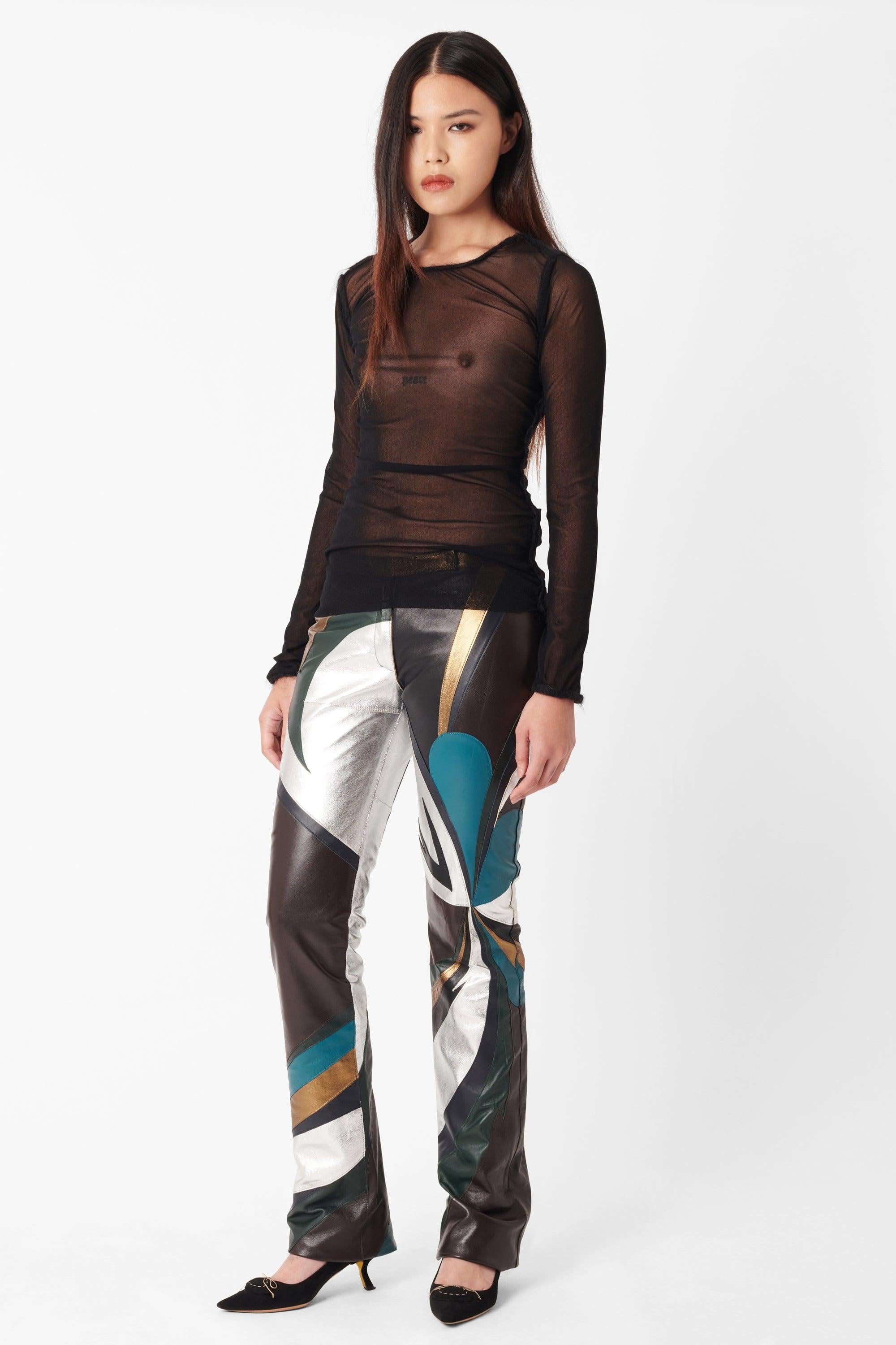 Black Dolce & Gabbana Vintage S/S 2002 Runway Silver Leather Patchwork Trousers