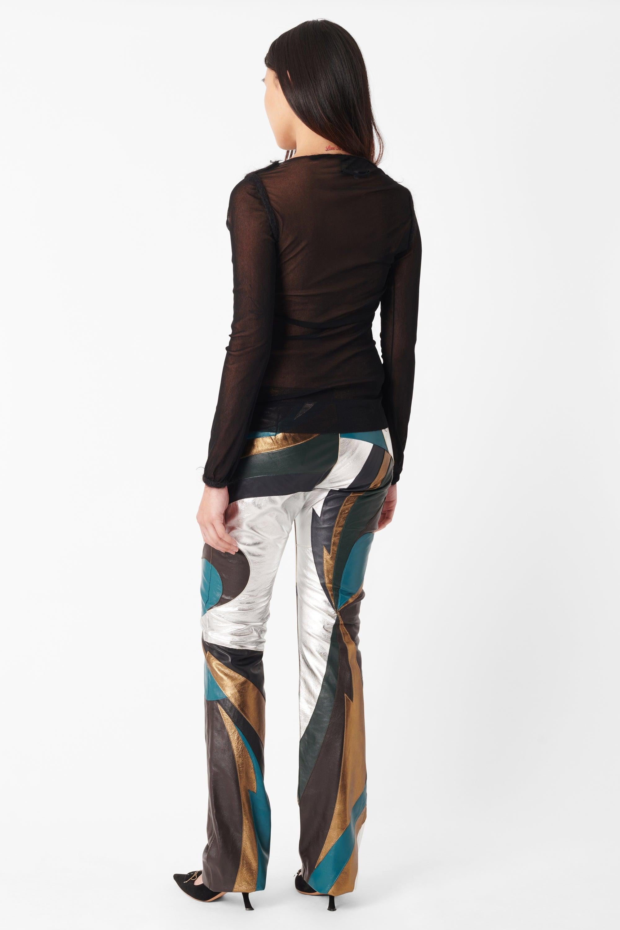 Dolce & Gabbana Vintage S/S 2002 Runway Silver Leather Patchwork Trousers In Excellent Condition In London, GB