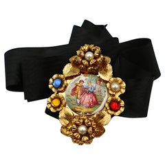 DOLCE & GABBANA Vintage Scene of Gallantry Print Choker Necklace, 1992