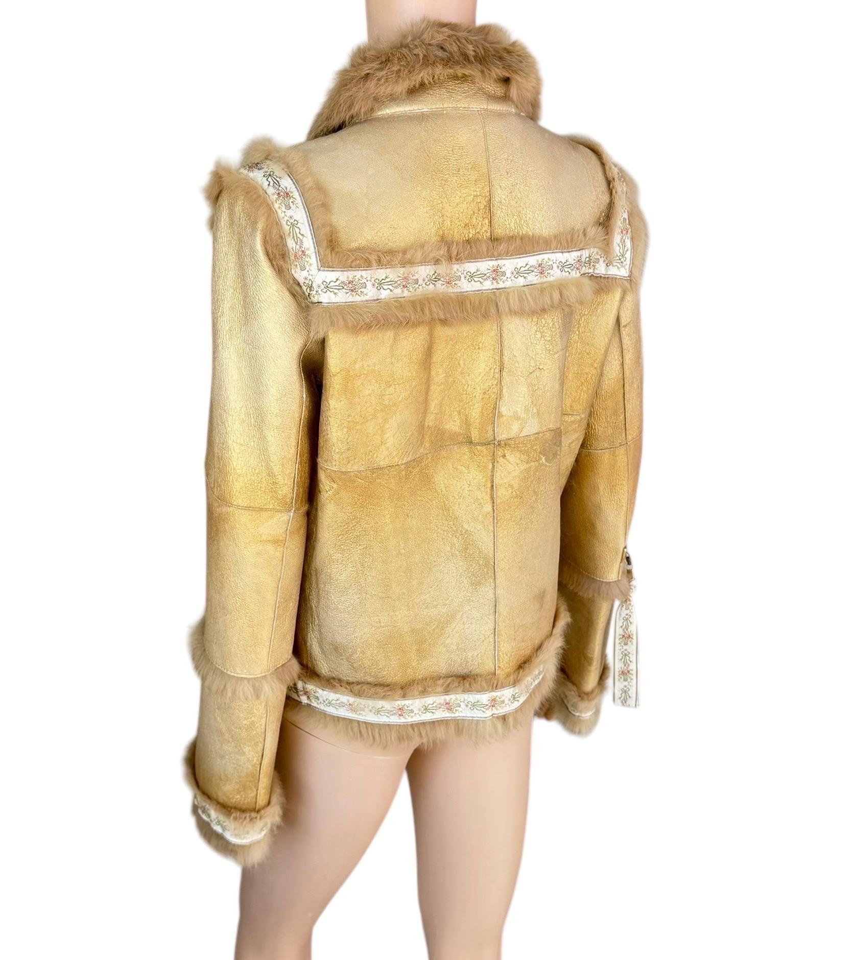 Dolce & Gabbana Vintage Shearling Leather Gold Fur Jacket Coat For Sale 6
