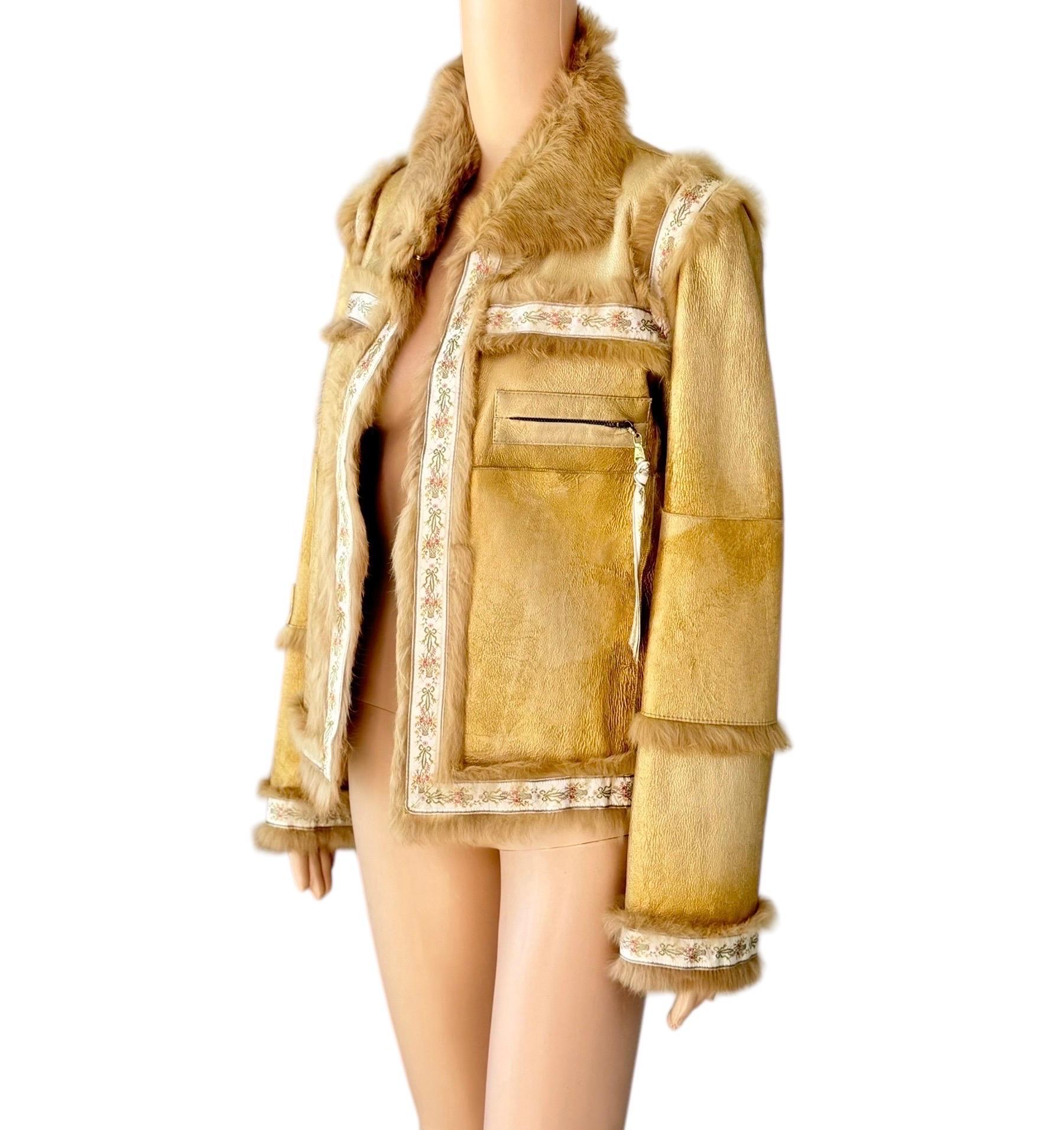 Dolce & Gabbana Vintage Shearling Leather Gold Fur Jacket Coat For Sale 8