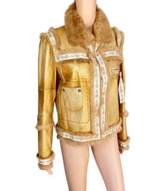 Dolce & Gabbana Vintage Shearling Leather Gold Fur Jacket Coat