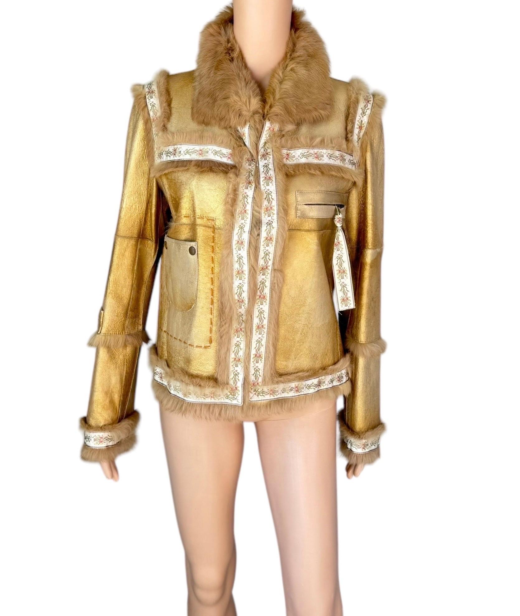 Brown Dolce & Gabbana Vintage Shearling Leather Gold Fur Jacket Coat For Sale