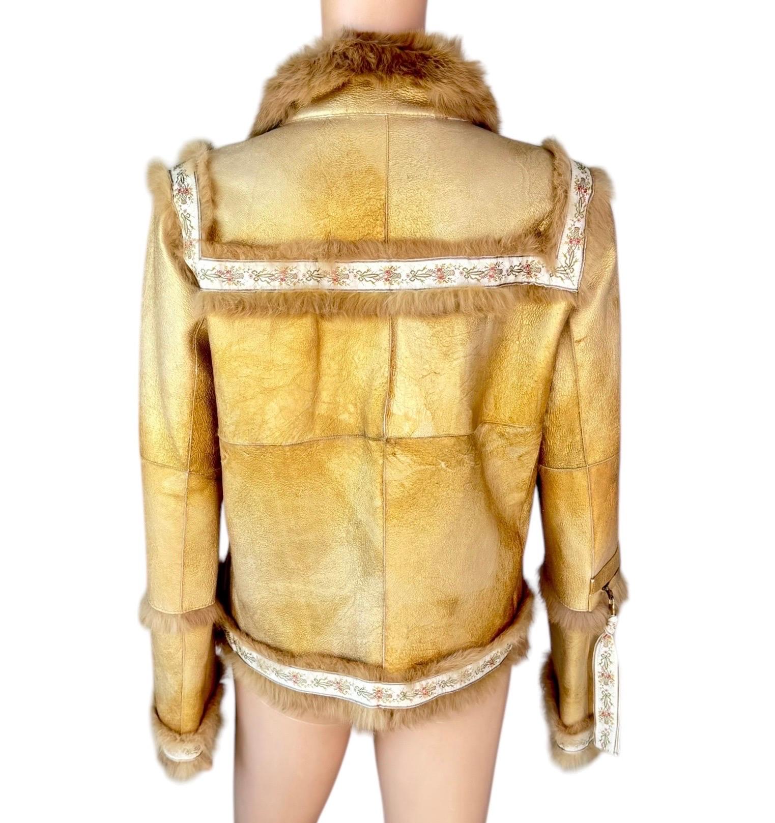 Dolce & Gabbana Vintage Shearling Leather Gold Fur Jacket Coat In Good Condition For Sale In Naples, FL
