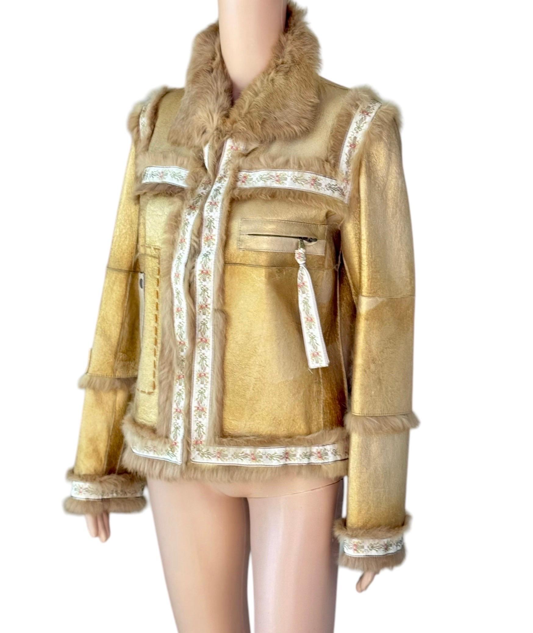 Women's or Men's Dolce & Gabbana Vintage Shearling Leather Gold Fur Jacket Coat For Sale