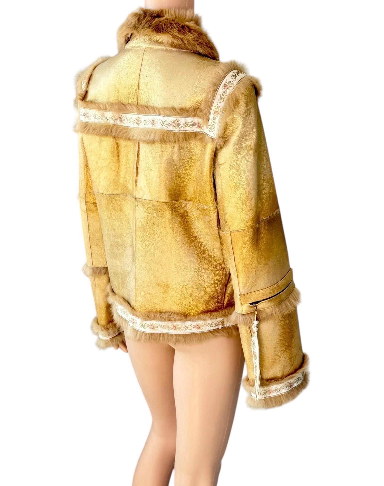 Dolce & Gabbana Vintage Shearling Leather Gold Fur Jacket Coat For Sale 2