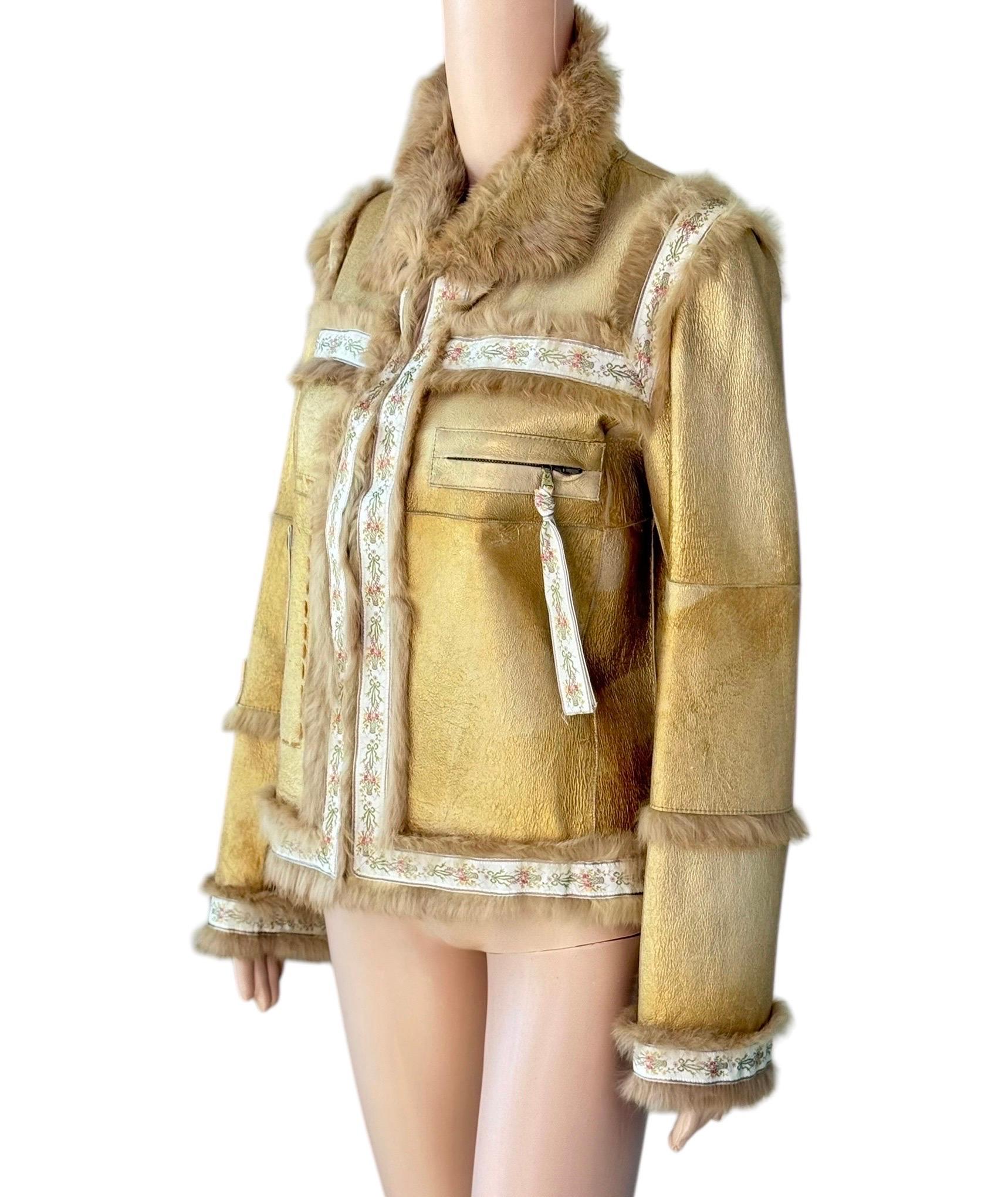 Dolce & Gabbana Vintage Shearling Leather Gold Fur Jacket Coat For Sale 3