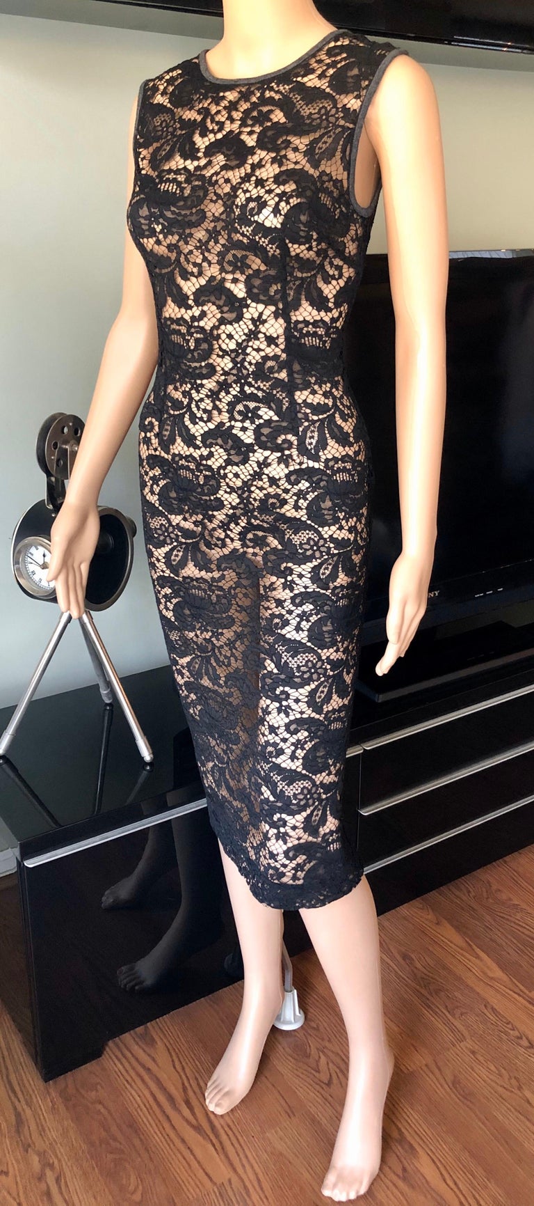 Dolce and Gabbana Vintage Sheer Floral Lace Black Dress at 1stDibs ...