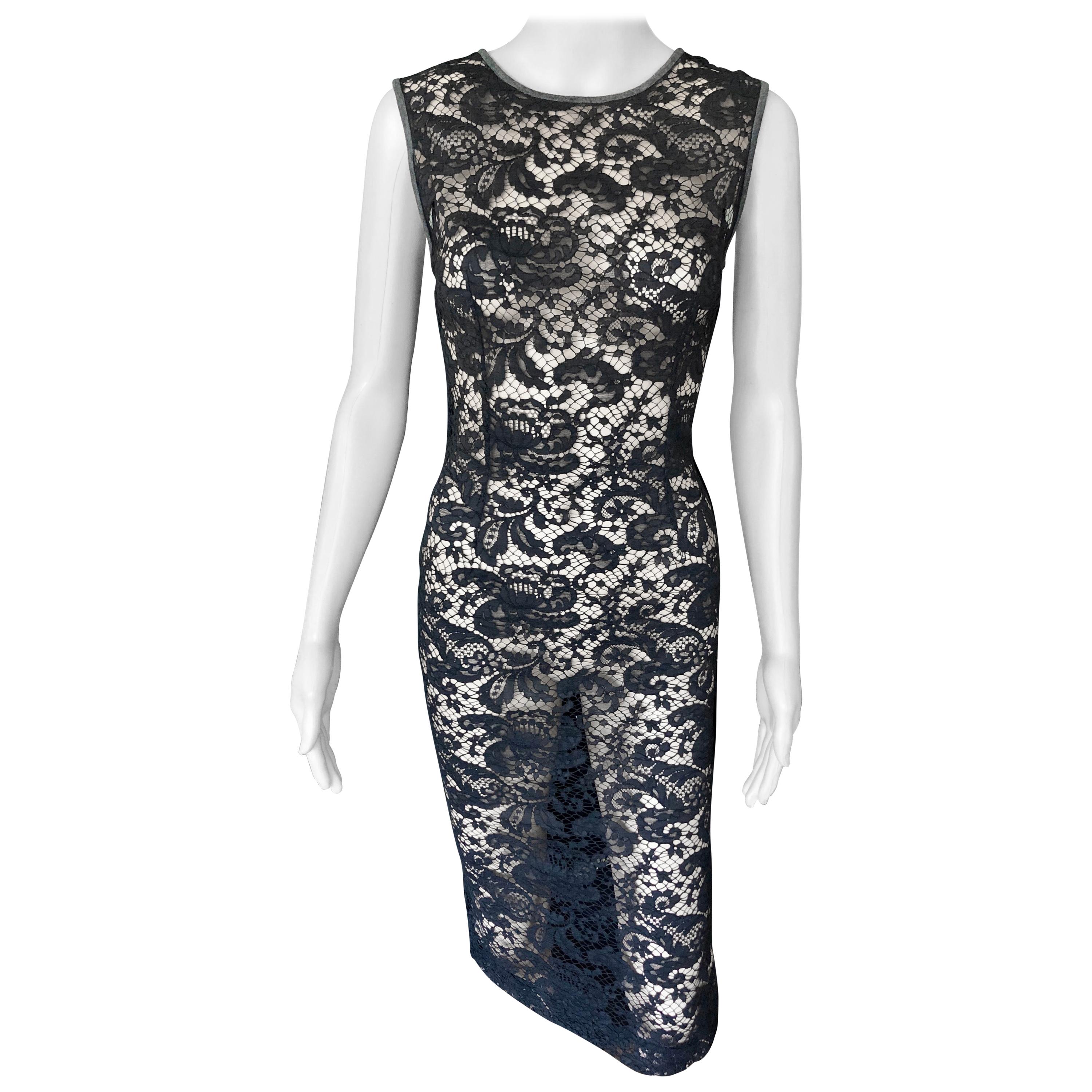 Dolce & Gabbana Vintage Sheer Floral Lace Black Dress 