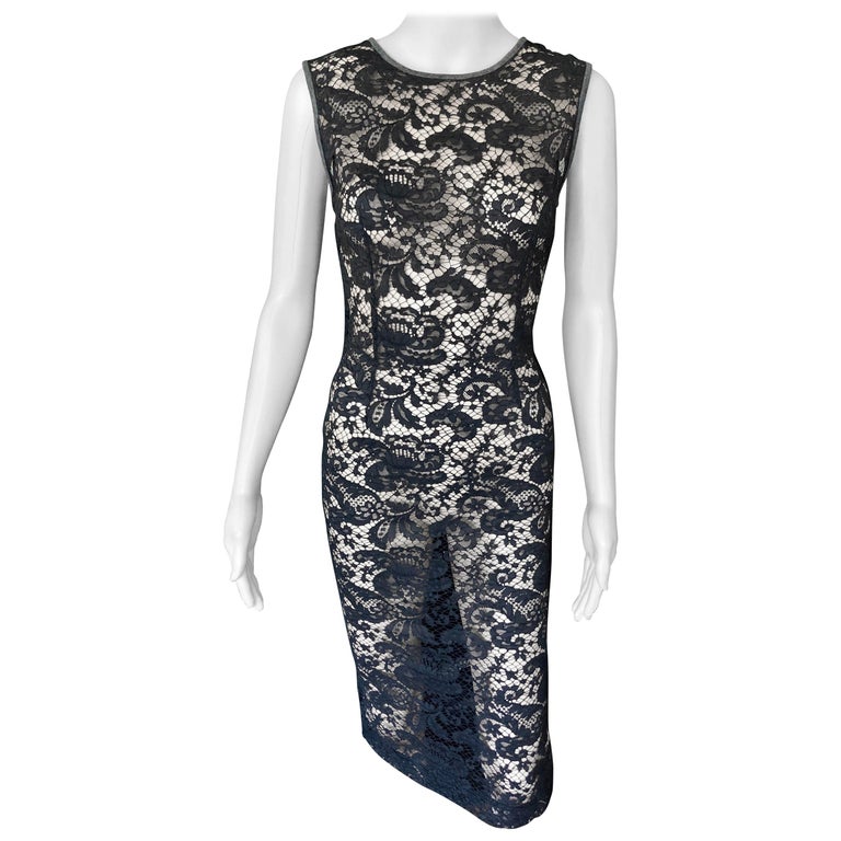 Dolce and Gabbana Vintage Sheer Floral Lace Black Dress at 1stDibs ...