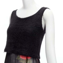 DOLCE GABBANA Vintage sheer red rose dress black cropped sweater vest set IT42 M