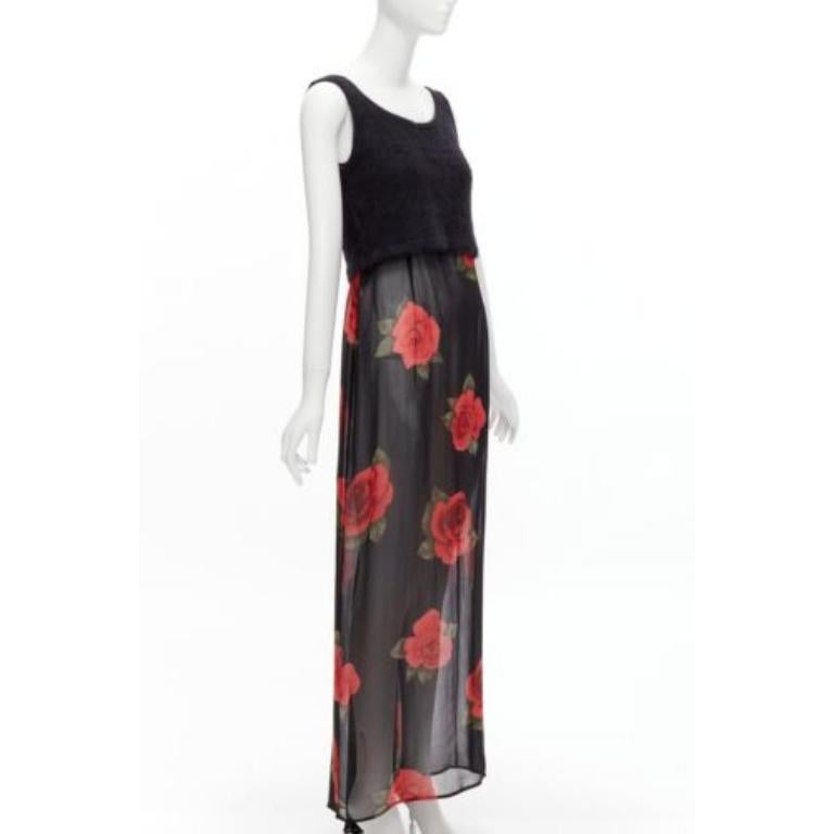 Black DOLCE GABBANA Vintage sheer red rose dress black cropped sweater vest set IT42 M For Sale