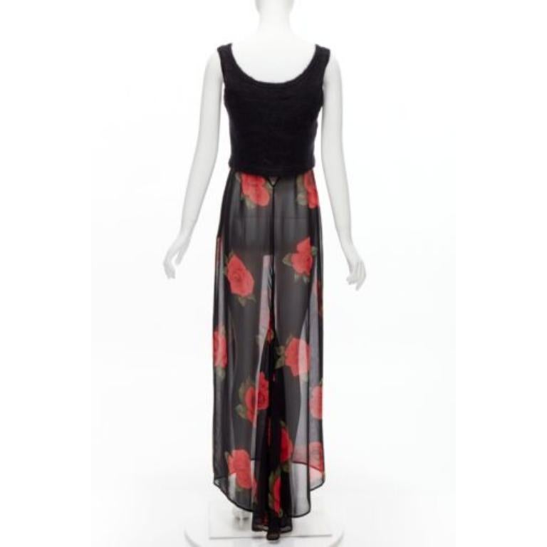 Women's DOLCE GABBANA Vintage sheer red rose dress black cropped sweater vest set IT42 M For Sale