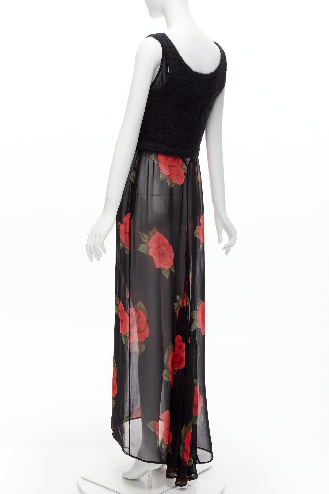 Nero DOLCE & Gabbana Vestito vintage velato con rose rosse, maglione nero con gilet, IT42 M.