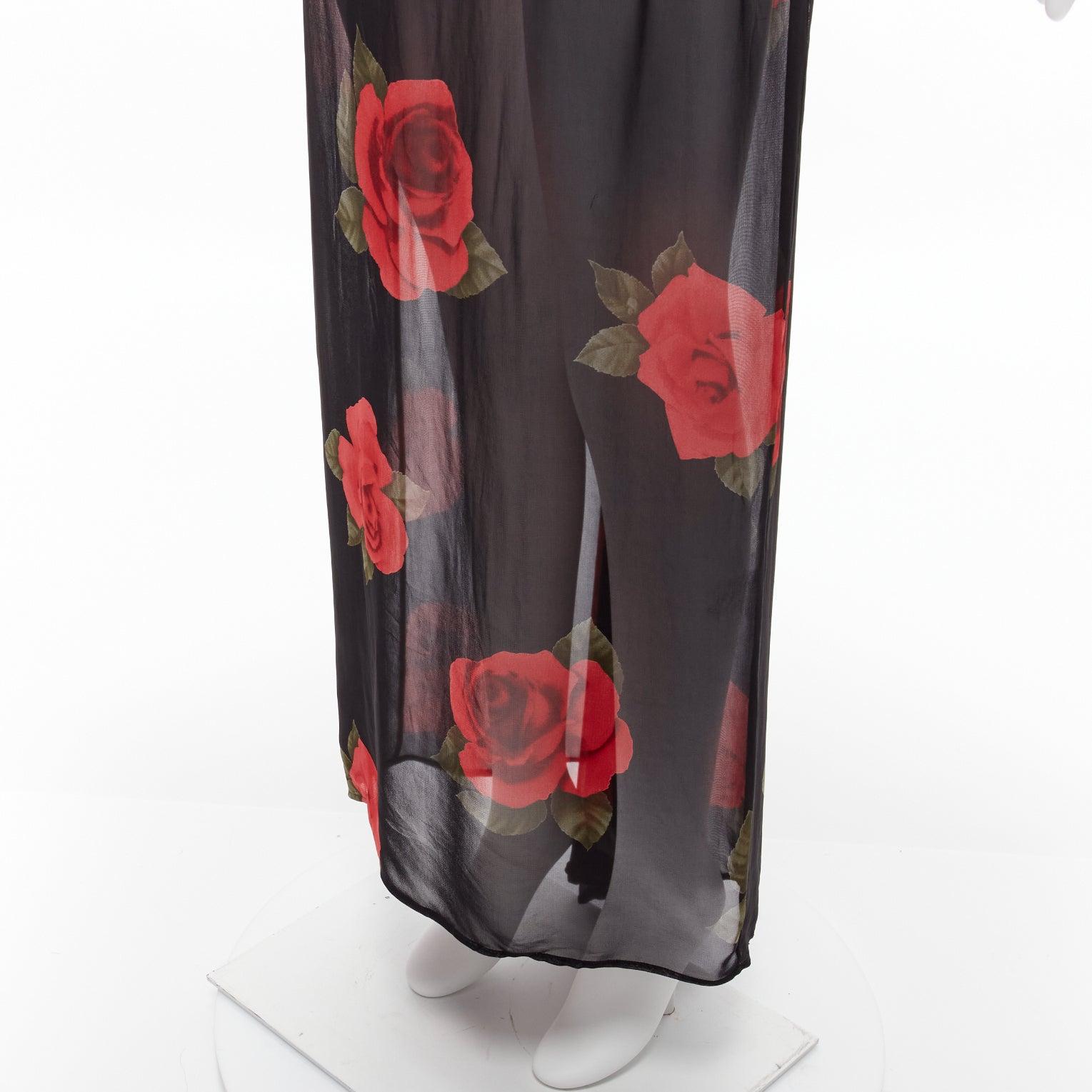 DOLCE GABBANA Vintage sheer red rose dress black cropped sweater vest set IT42 M For Sale 3