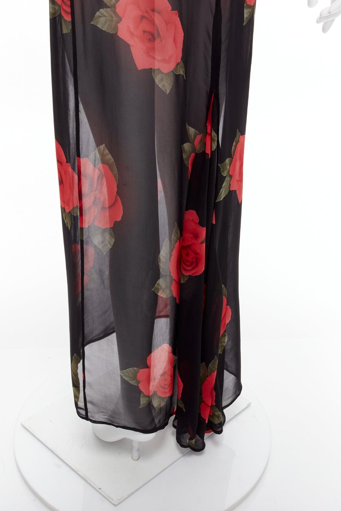 DOLCE GABBANA Vintage sheer red rose dress black cropped sweater vest set IT42 M For Sale 4