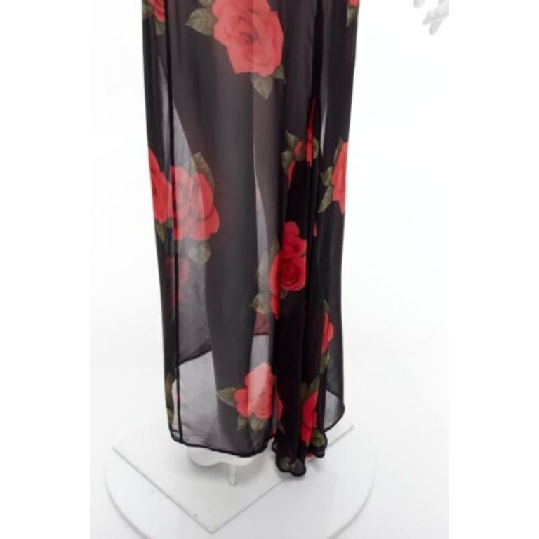 DOLCE GABBANA Vintage sheer red rose dress black cropped sweater vest set IT42 M For Sale 3