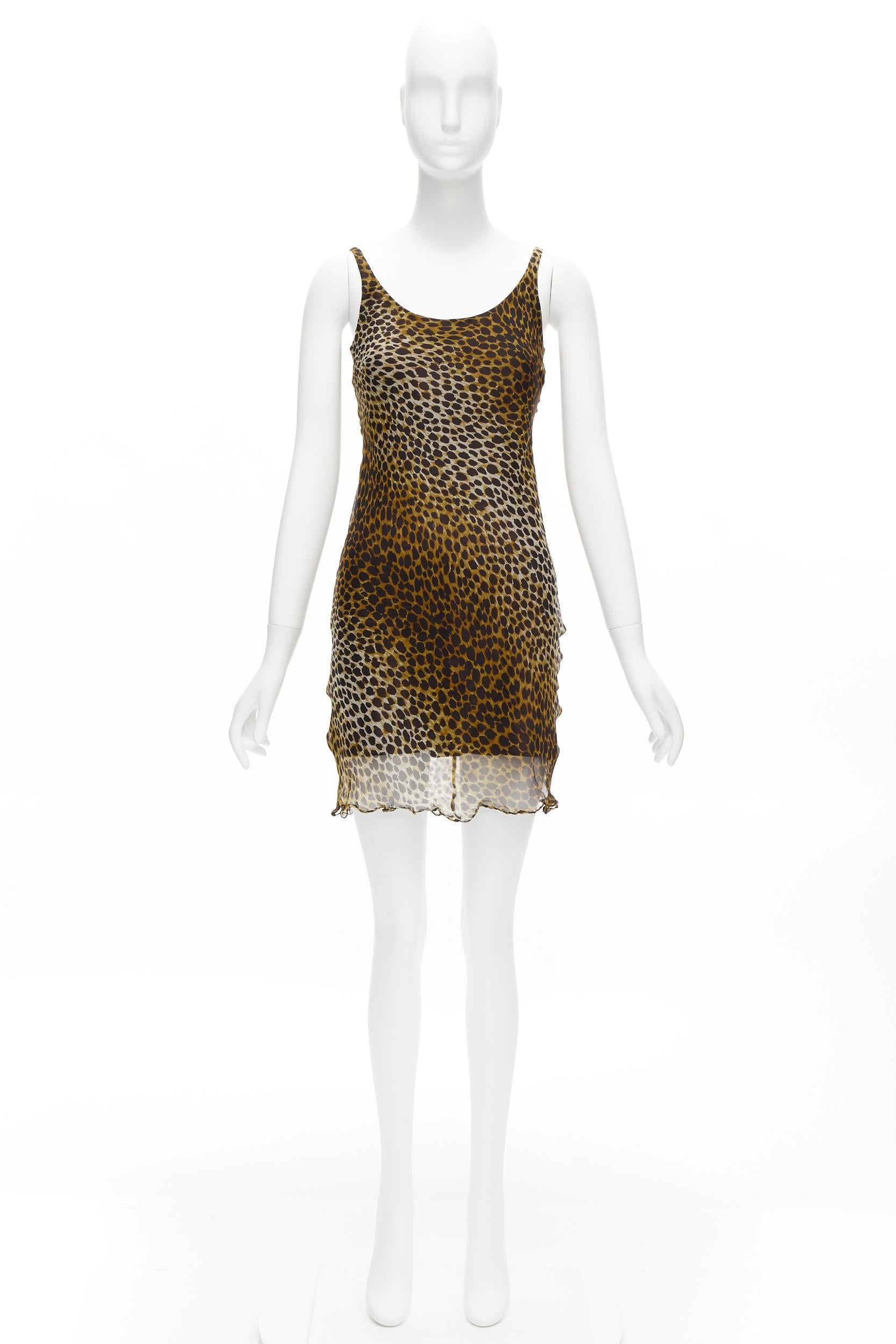 DOLCE GABBANA Vintage silk brown leopard print sheer sleeveless mini dress IT40 4