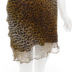 DOLCE GABBANA Vintage silk brown leopard print sheer sleeveless mini dress IT40