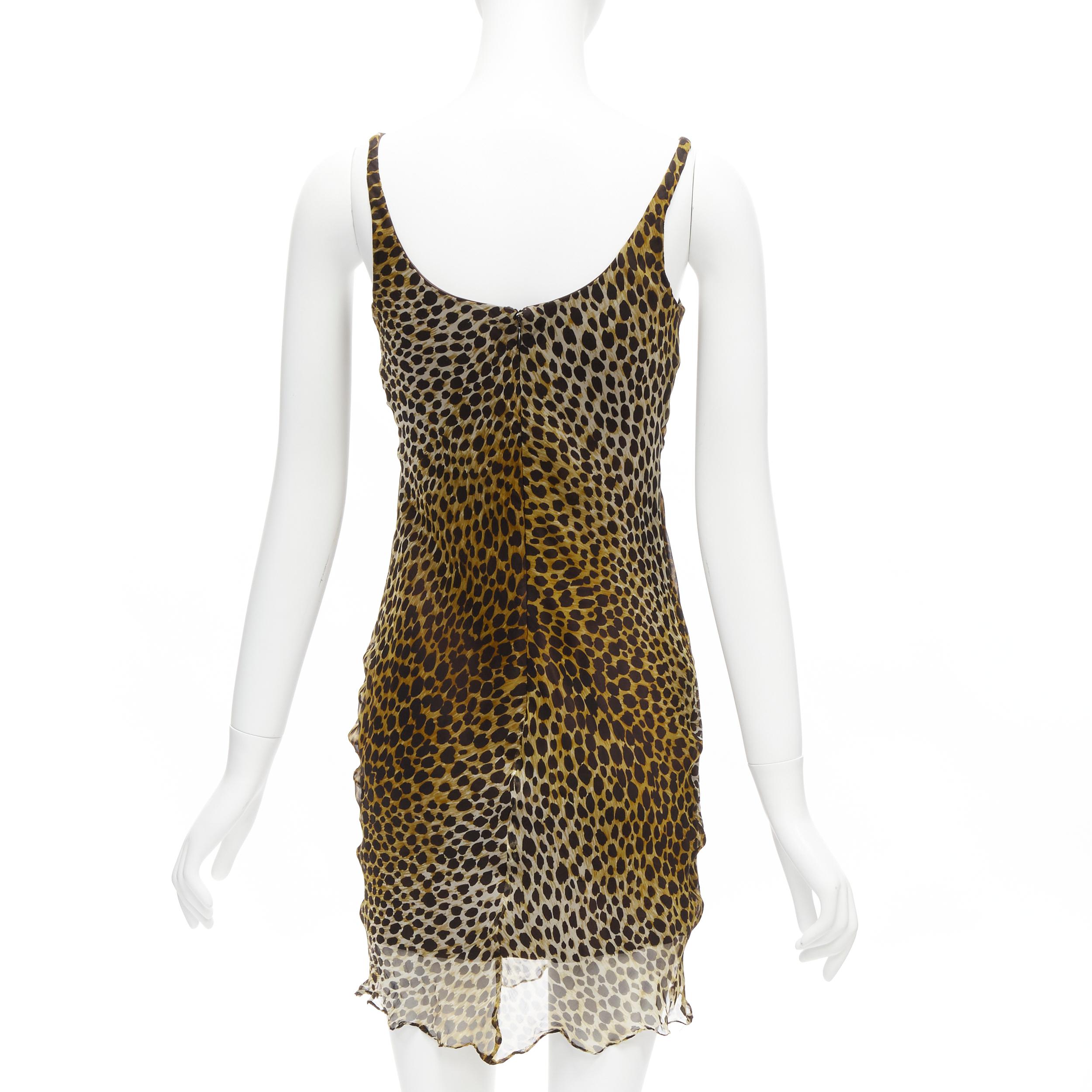 DOLCE GABBANA Vintage silk brown leopard print sheer sleeveless mini dress IT40 In Good Condition In Hong Kong, NT