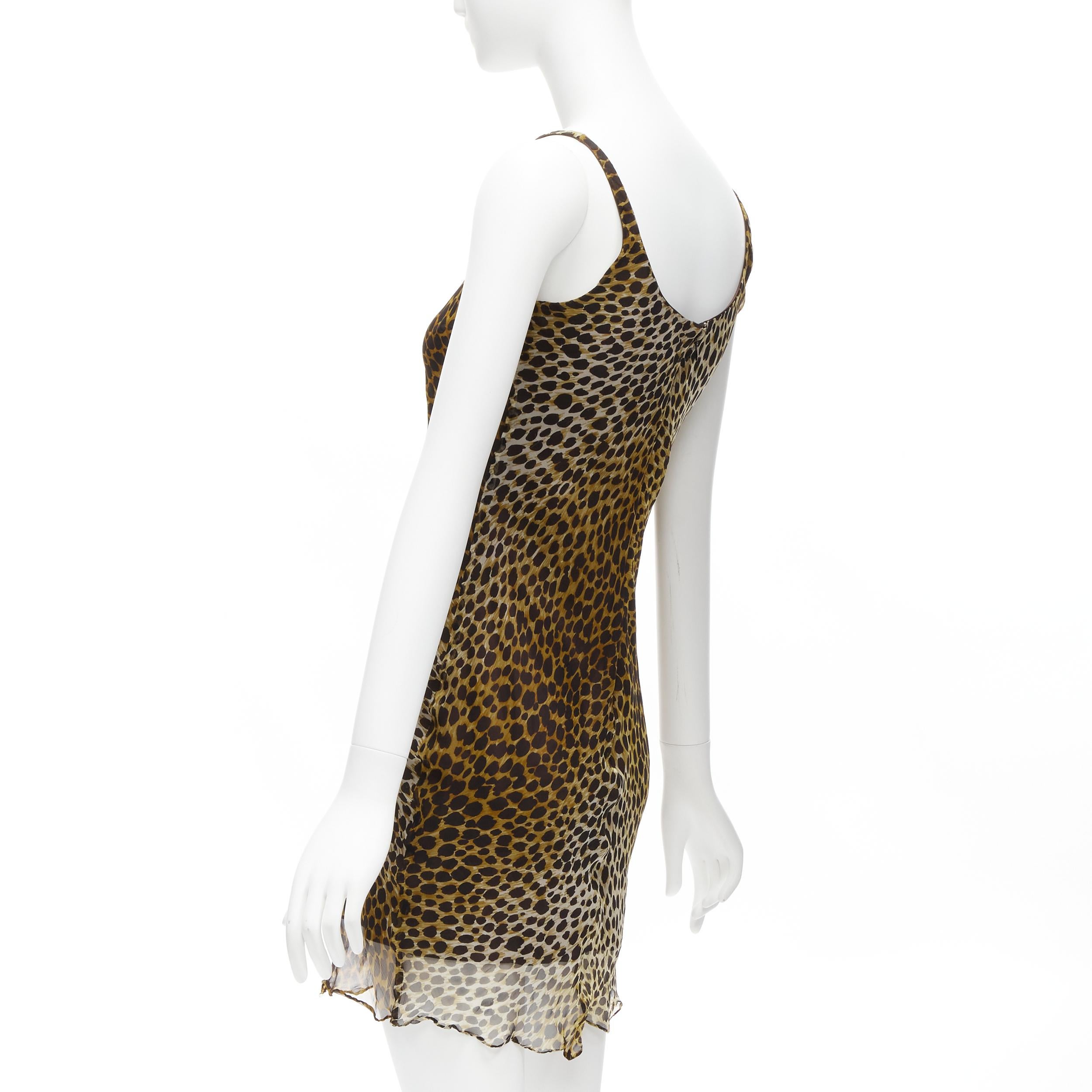 Women's DOLCE GABBANA Vintage silk brown leopard print sheer sleeveless mini dress IT40