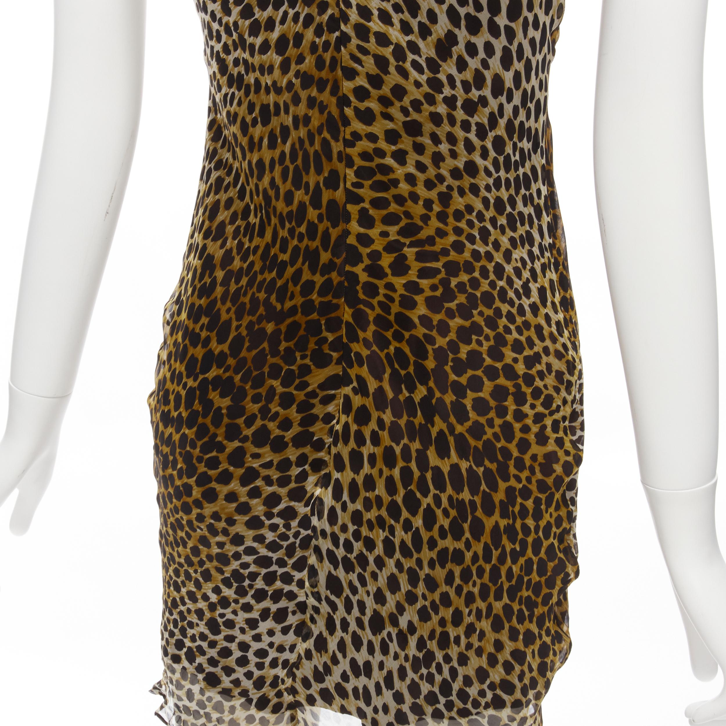 DOLCE GABBANA Vintage silk brown leopard print sheer sleeveless mini dress IT40 2