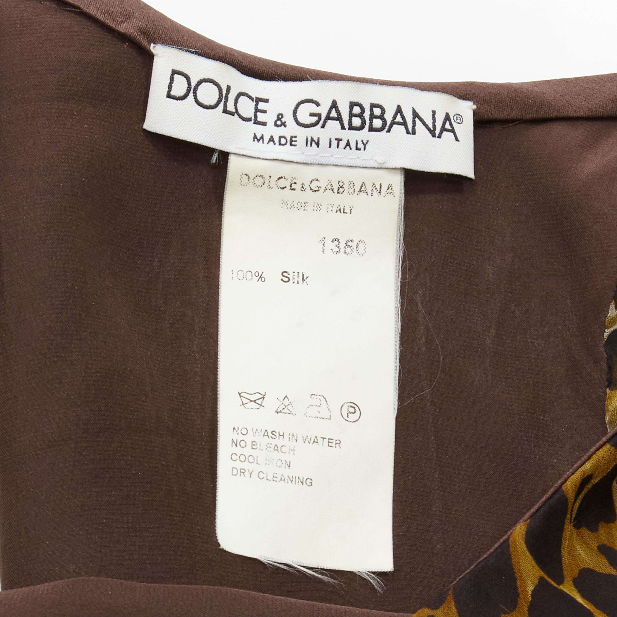 DOLCE GABBANA Vintage silk brown leopard print sheer sleeveless mini dress IT40 3